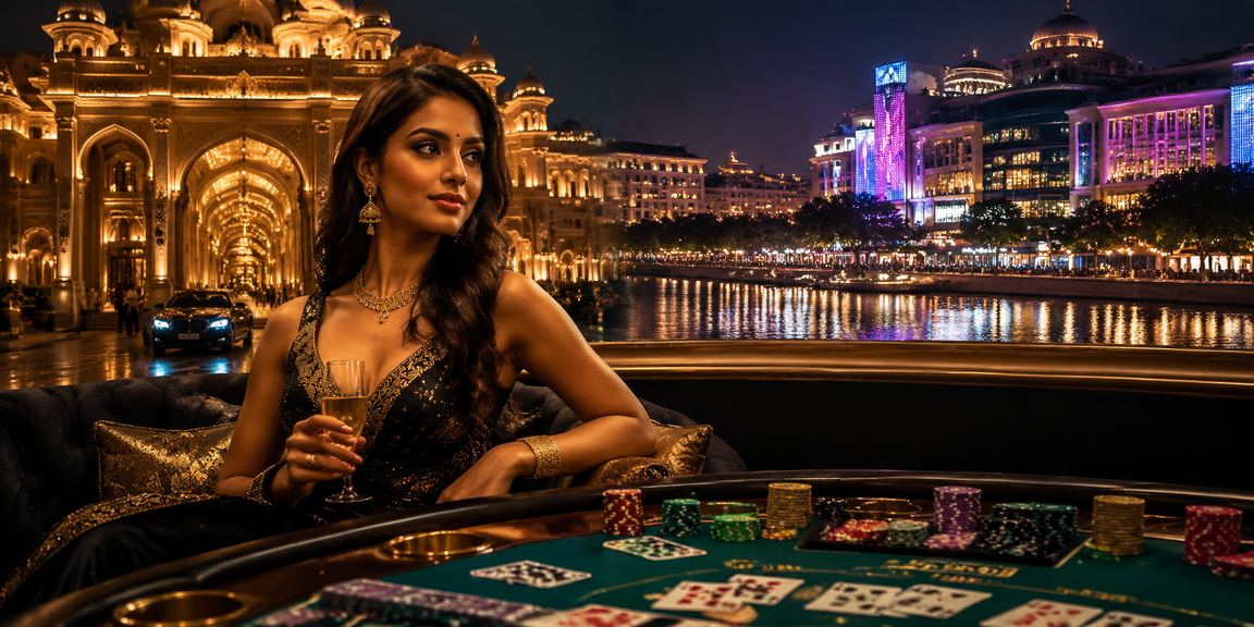 Neon lights casino baccarat table in India