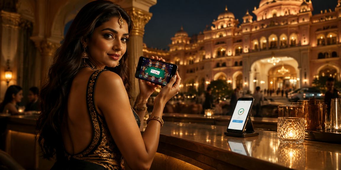 Indian woman playing Teen Patti online on mobile